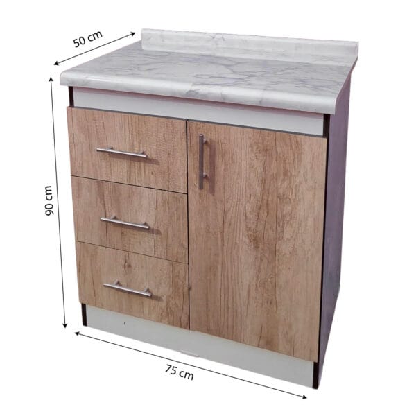 Mueble Base De Cocina 1 Puerta 3 Cajones 75x50