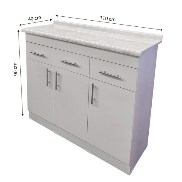 Mueble Base De Cocina 2 Puertas 3 Cajones Arriba 110x40