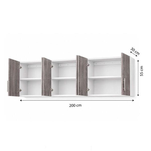 MA-6PSV-200_mueble-colgante-de-cocina-nordico-6-puertas-sin-vidrio-200-cm_lateral_abierto_medidas Mueble Colgante De Cocina De 200 Cm 6 Puertas