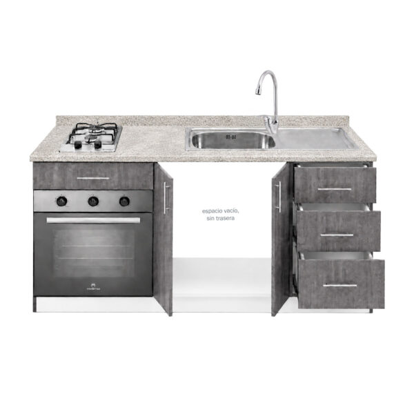 Mueble Base de Cocina Nórdico con Encimera Mademsa, Horno 59L y Lavaplatos con Secador 150x60 cm