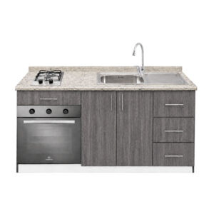 Mueble Base de Cocina Nórdico con Encimera Mademsa, Horno 59L y Lavaplatos con Secador 150x60 cm