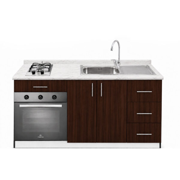 Mueble Base de Cocina Nórdico con Encimera Mademsa, Horno 59L y Lavaplatos con Secador 150x60 cm