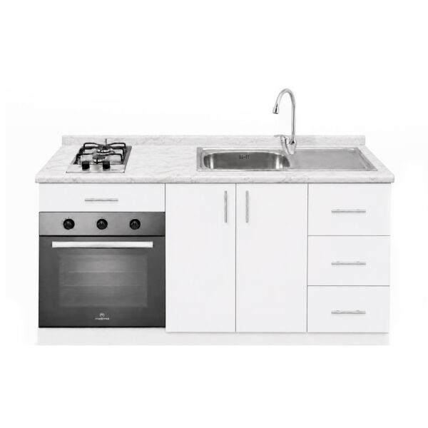 Mueble Base de Cocina Nórdico con Encimera Mademsa, Horno 59L y Lavaplatos con Secador 150x60 cm