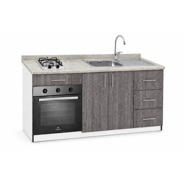 Mueble Base de Cocina Nórdico con Encimera Mademsa, Horno 59L y Lavaplatos con Secador 150x60 cm