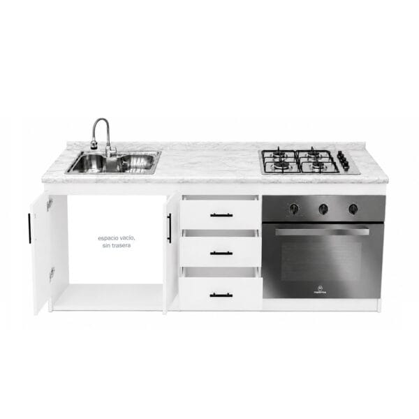 BC-ENHOLP-200X60-1PZ_mueble-base-de-cocina-nordico-con-encimera-mademsa-+-horno-59L-y-lavaplatos-1-pozo-_abierto Mueble Base de Cocina Nórdico con Encimera Mademsa, Horno 59L y Lavaplatos 1 Pozo 200x60 cm