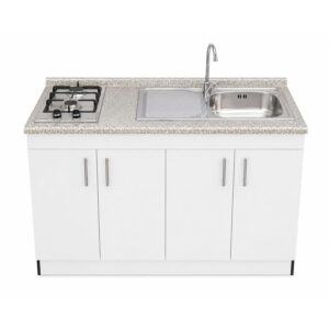 Mueble Base de Cocina Nórdico con Encimera Mademsa y Lavaplatos con Secador 130x60 cm