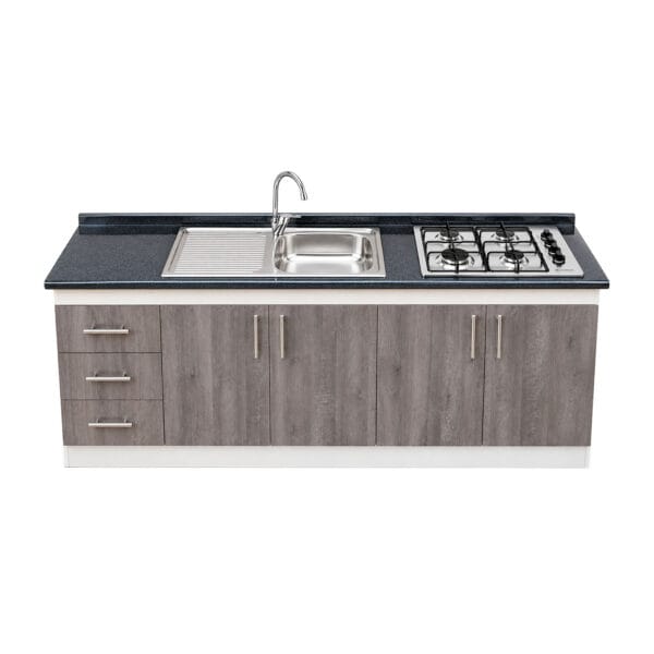Mueble Base de Cocina Nórdico con Encimera Mademsa y Lavaplatos con Secador 200x50 cm