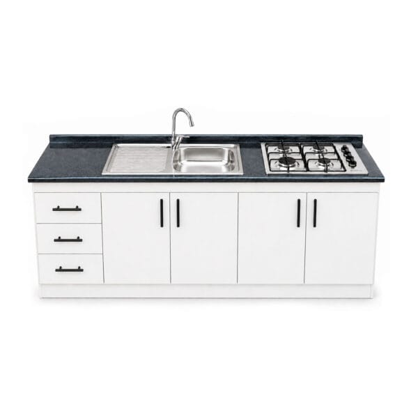 Mueble Base de Cocina Nórdico con Encimera Mademsa y Lavaplatos con Secador 200x50 cm