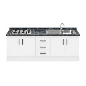 Mueble Base de Cocina Nórdico con Encimera Mademsa, Cajonera y Lavaplatos con Secador 200x50 cm