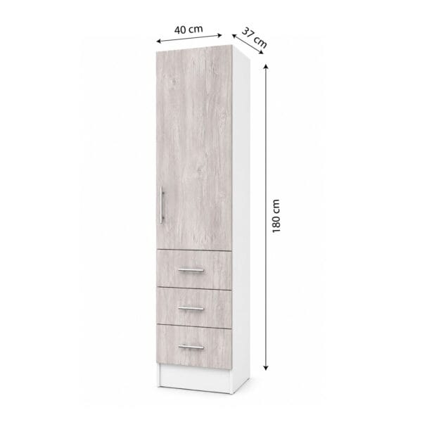 D-1P3C-40_mueble-despensa-de-cocina-nordico-1-puerta-3-cajones-40-cm_lateral_medidas Mueble Despensa De Cocina 1 Puerta 3 Cajones 40 Cm