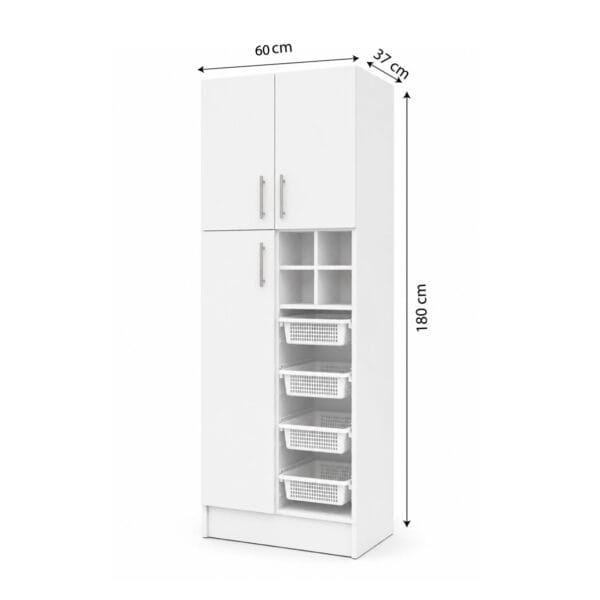 D-3PBV-60_mueble-despensa-de-cocina-nordico-3-puertas-con-verdulero-y-botellero-60-cm_lateral_medidas Mueble Despensa De Cocina 3 Puertas Con Verdulero Y Botellero 60 Cm