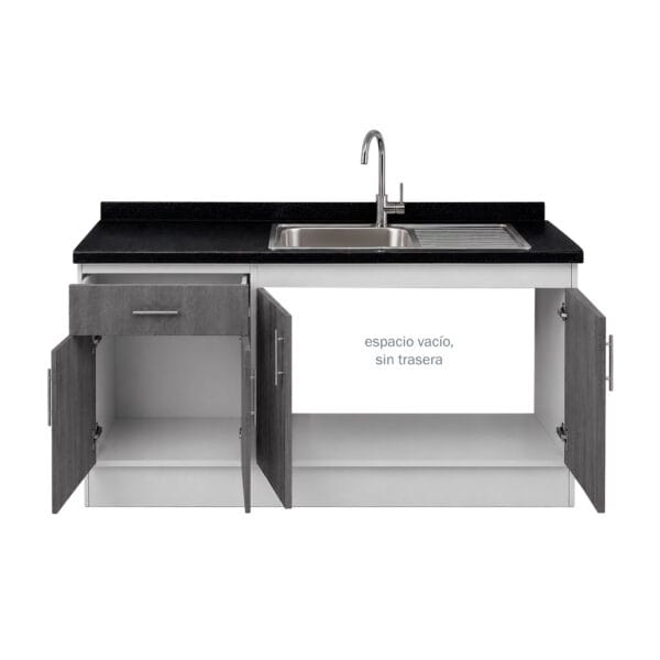 Mueble Lavaplatos Empotrado 1 pozo Escurrdor 4 Puertas 1 Cajon Con Griferia 145x90x50 Cm