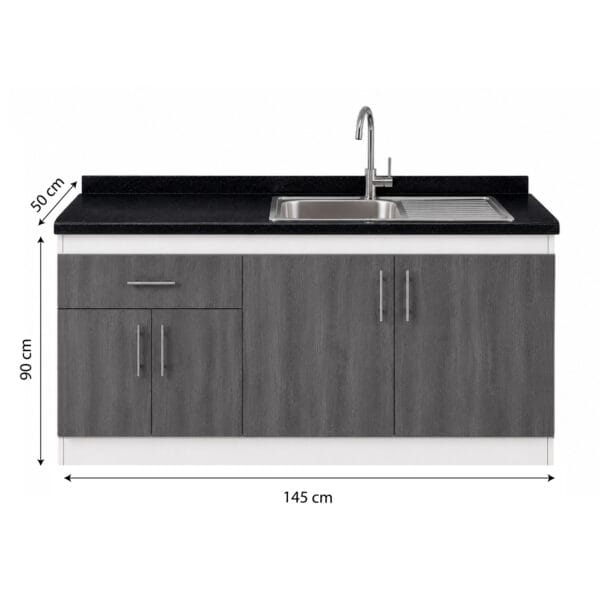 Mueble Lavaplatos Empotrado 1 pozo Escurrdor 4 Puertas 1 Cajon Con Griferia 145x90x50 Cm