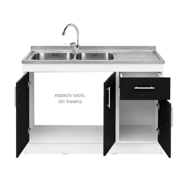 LPS-3P1C2PZ-120_mueble-lavaplatos-sobrepuesto-nórdico-2-pozos-escurridor-3-puertas-1-cajón-con-grifería-120x90x50-cm_abierto Mueble Lavaplatos Sobrepuesto 2 Pozos Escurridor 3 Puertas 1 Cajon Con Griferia 120x90x50 Cm