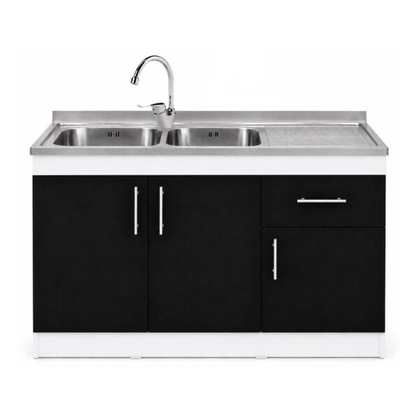LPS-3P1C2PZ-120_mueble-lavaplatos-sobrepuesto-nórdico-2-pozos-escurridor-3-puertas-1-cajón-con-grifería-120x90x50-cm_frontal Mueble Lavaplatos Sobrepuesto 2 Pozos Escurridor 3 Puertas 1 Cajon Con Griferia 120x90x50 Cm